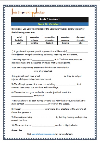 Grade 7 Vocabulary Worksheets Week 32 worksheet 1