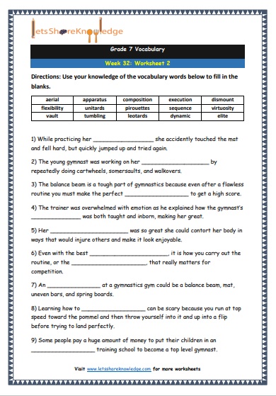 Grade 7 Vocabulary Worksheets Week 32 worksheet 2