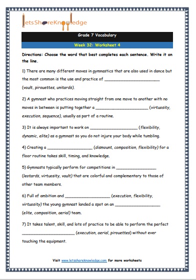  Grade 7 Vocabulary Worksheets Week 32 worksheet 4