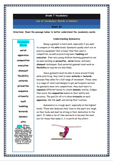 Grade 7 Vocabulary Worksheets Week 32 understanding vocabulary words in context