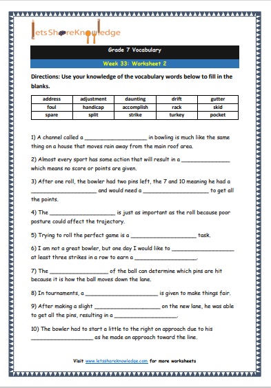 Grade 7 Vocabulary Worksheets Week 33 worksheet 2