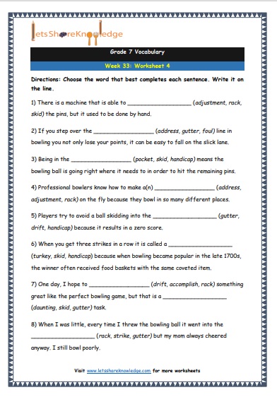  Grade 7 Vocabulary Worksheets Week 33 worksheet 4