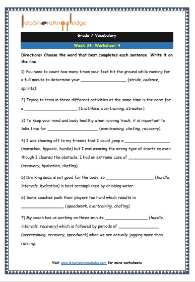  Grade 7 Vocabulary Worksheets Week 34 worksheet 4