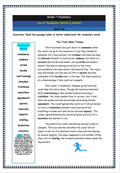 Grade 7 Vocabulary Worksheets Week 34 understanding vocabulary words in context