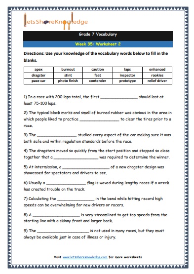 Grade 7 Vocabulary Worksheets Week 35 worksheet 2