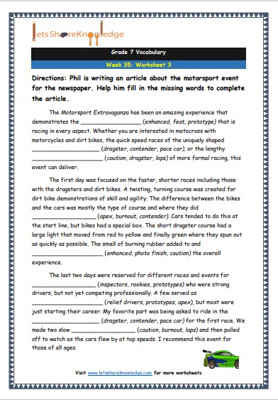 Grade 7 Vocabulary Worksheets Week 35 worksheet 3