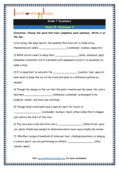  Grade 7 Vocabulary Worksheets Week 35 worksheet 4