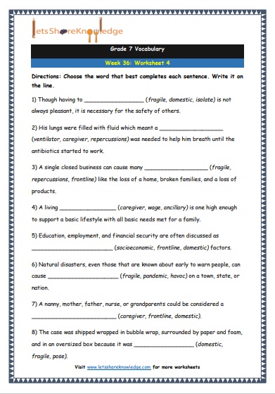  Grade 7 Vocabulary Worksheets Week 36 worksheet 4
