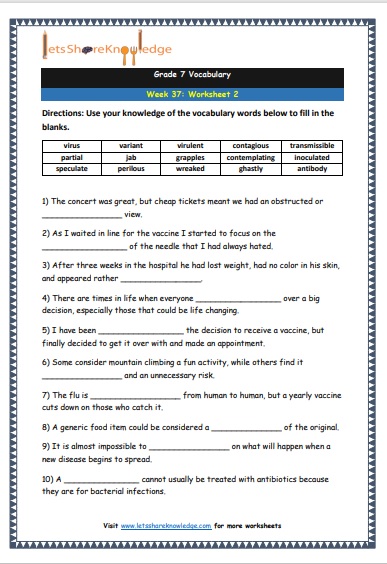 Grade 7 Vocabulary Worksheets Week 37 worksheet 2