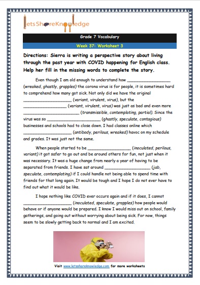 Grade 7 Vocabulary Worksheets Week 37 worksheet 3