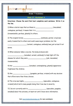grade 7 vocabulary week 37 printable worksheet
