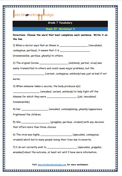  Grade 7 Vocabulary Worksheets Week 37 worksheet 4