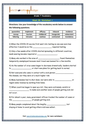 grade 7 vocabulary week 38 printable worksheet