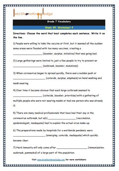  Grade 7 Vocabulary Worksheets Week 39 worksheet 4