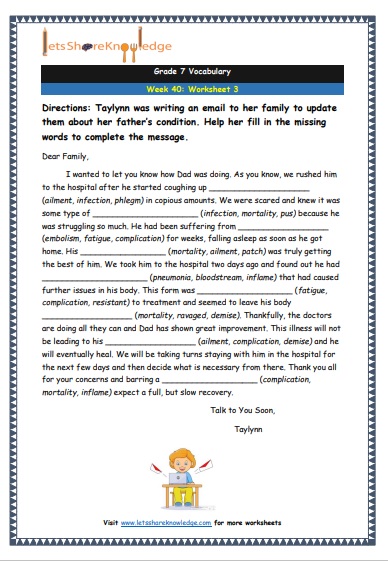 Grade 7 Vocabulary Worksheets Week 40 worksheet 3