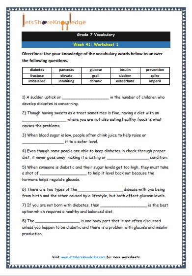 Grade 7 Vocabulary Worksheets Week 41 worksheet 1