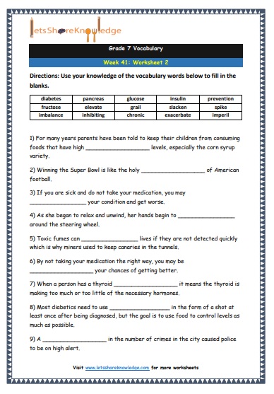 Grade 7 Vocabulary Worksheets Week 41 worksheet 2
