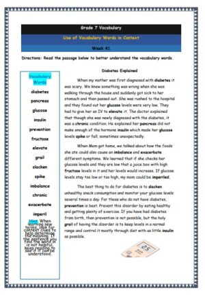 grade 7 vocabulary week 41 printable worksheet