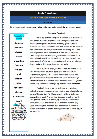 Grade 7 Vocabulary Worksheets Week 41 understanding vocabulary words in context