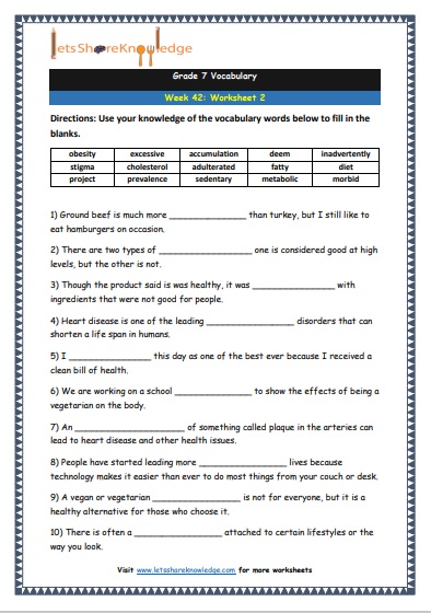 Grade 7 Vocabulary Worksheets Week 42 worksheet 2