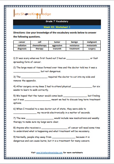 Grade 7 Vocabulary Worksheets Week 43 worksheet 1