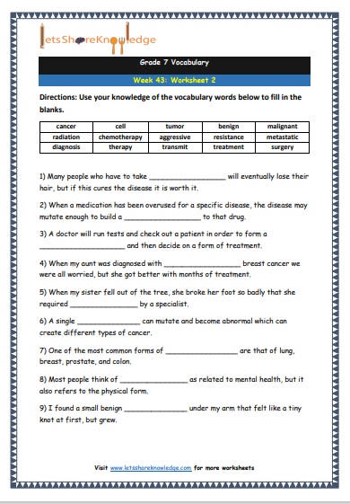 Grade 7 Vocabulary Worksheets Week 43 worksheet 2