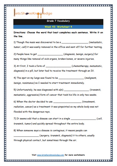  Grade 7 Vocabulary Worksheets Week 43 worksheet 4