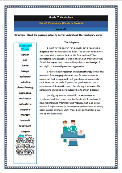 Grade 7 Vocabulary Worksheets Week 43 understanding vocabulary words in context