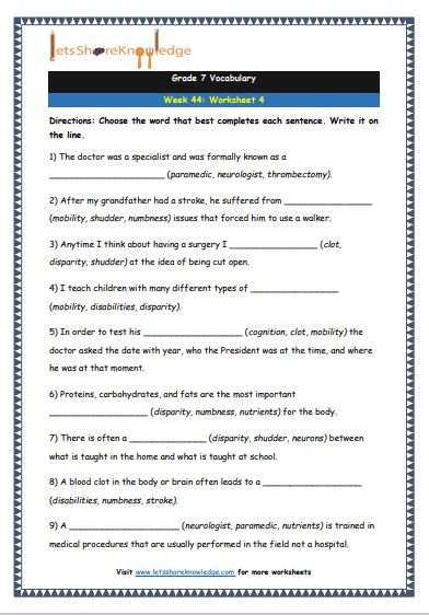  Grade 7 Vocabulary Worksheets Week 44 worksheet 4