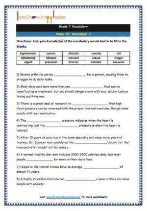 grade 7 vocabulary week 45 printable worksheet