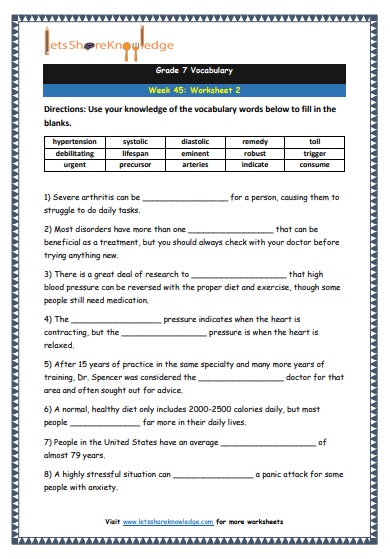 Grade 7 Vocabulary Worksheets Week 45 worksheet 2