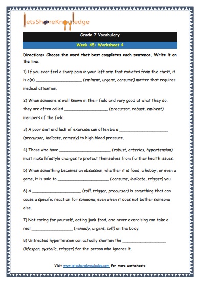  Grade 7 Vocabulary Worksheets Week 45 worksheet 4