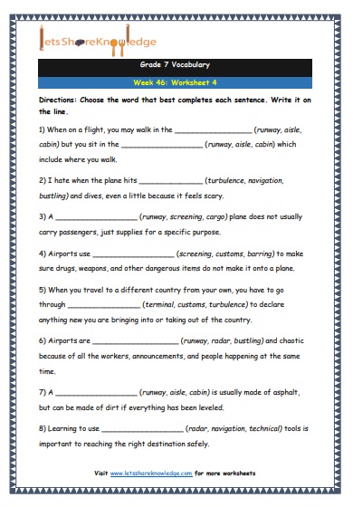  Grade 7 Vocabulary Worksheets Week 46 worksheet 4