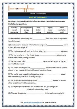 grade 7 vocabulary week 47 printable worksheet