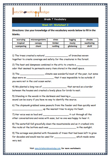 Grade 7 Vocabulary Worksheets Week 47 worksheet 2