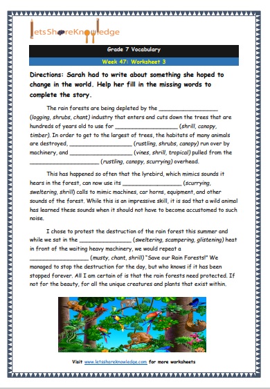 Grade 7 Vocabulary Worksheets Week 47 worksheet 3