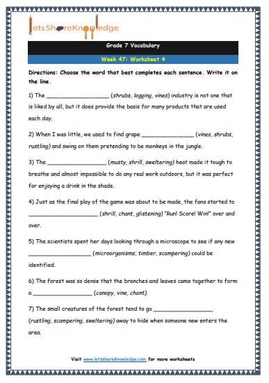  Grade 7 Vocabulary Worksheets Week 47 worksheet 4