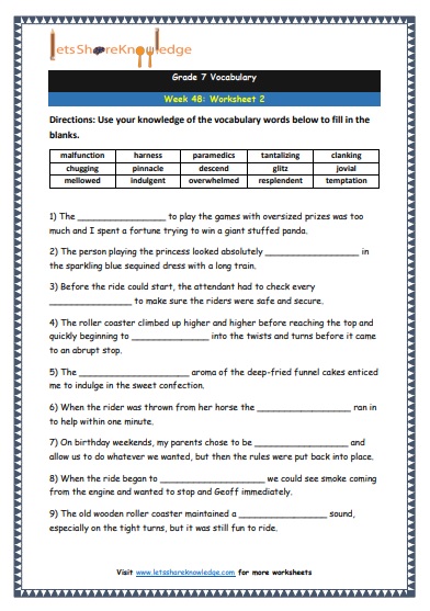 Grade 7 Vocabulary Worksheets Week 48 worksheet 2