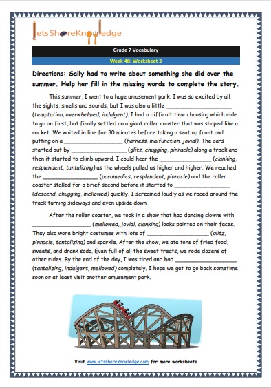 Grade 7 Vocabulary Worksheets Week 48 worksheet 3