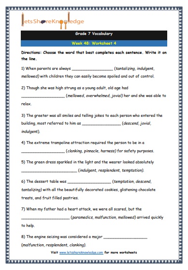  Grade 7 Vocabulary Worksheets Week 48 worksheet 4