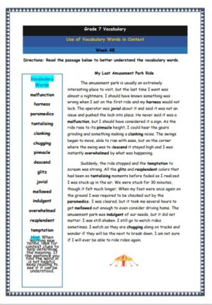 grade 7 vocabulary week 48 printable worksheet