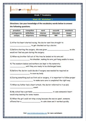 grade 7 vocabulary week 49 printable worksheet