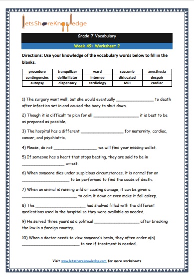 Grade 7 Vocabulary Worksheets Week 49 worksheet 2