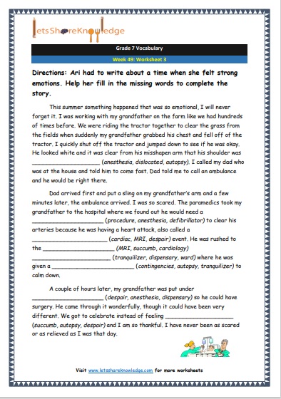 Grade 7 Vocabulary Worksheets Week 49 worksheet 3