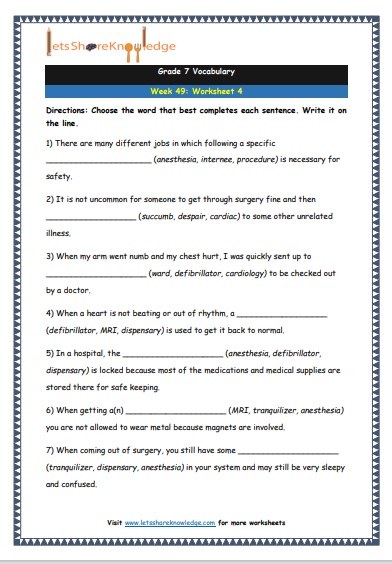 Grade 7 Vocabulary Worksheets Week 49 worksheet 4