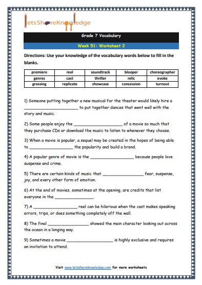 Grade 7 Vocabulary Worksheets Week 51 worksheet 2
