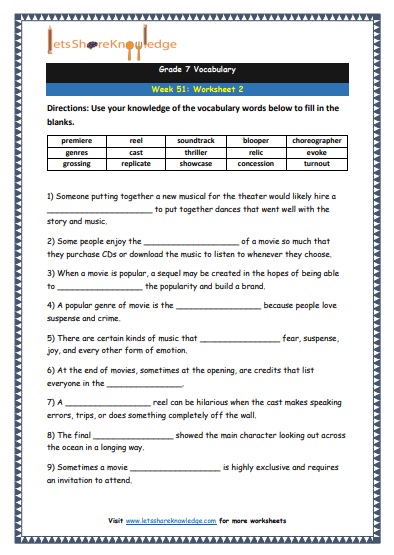 grade 7 vocabulary worksheets week 51 lets share knowledge