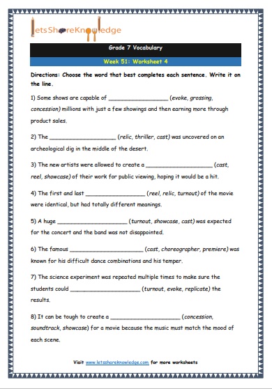  Grade 7 Vocabulary Worksheets Week 51 worksheet 4