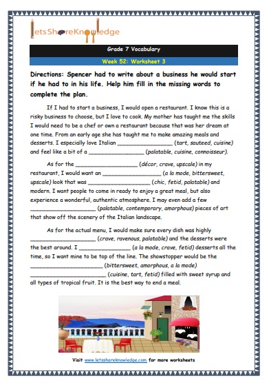 Grade 7 Vocabulary Worksheets Week 52 worksheet 3
