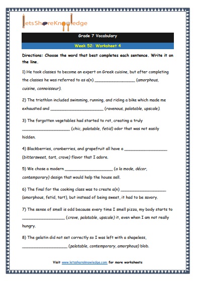  Grade 7 Vocabulary Worksheets Week 52 worksheet 4